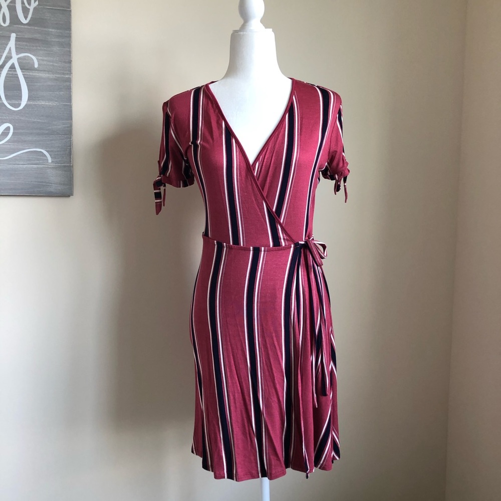 Pink Rose Red, White & Navy Wrap Dress, Size M